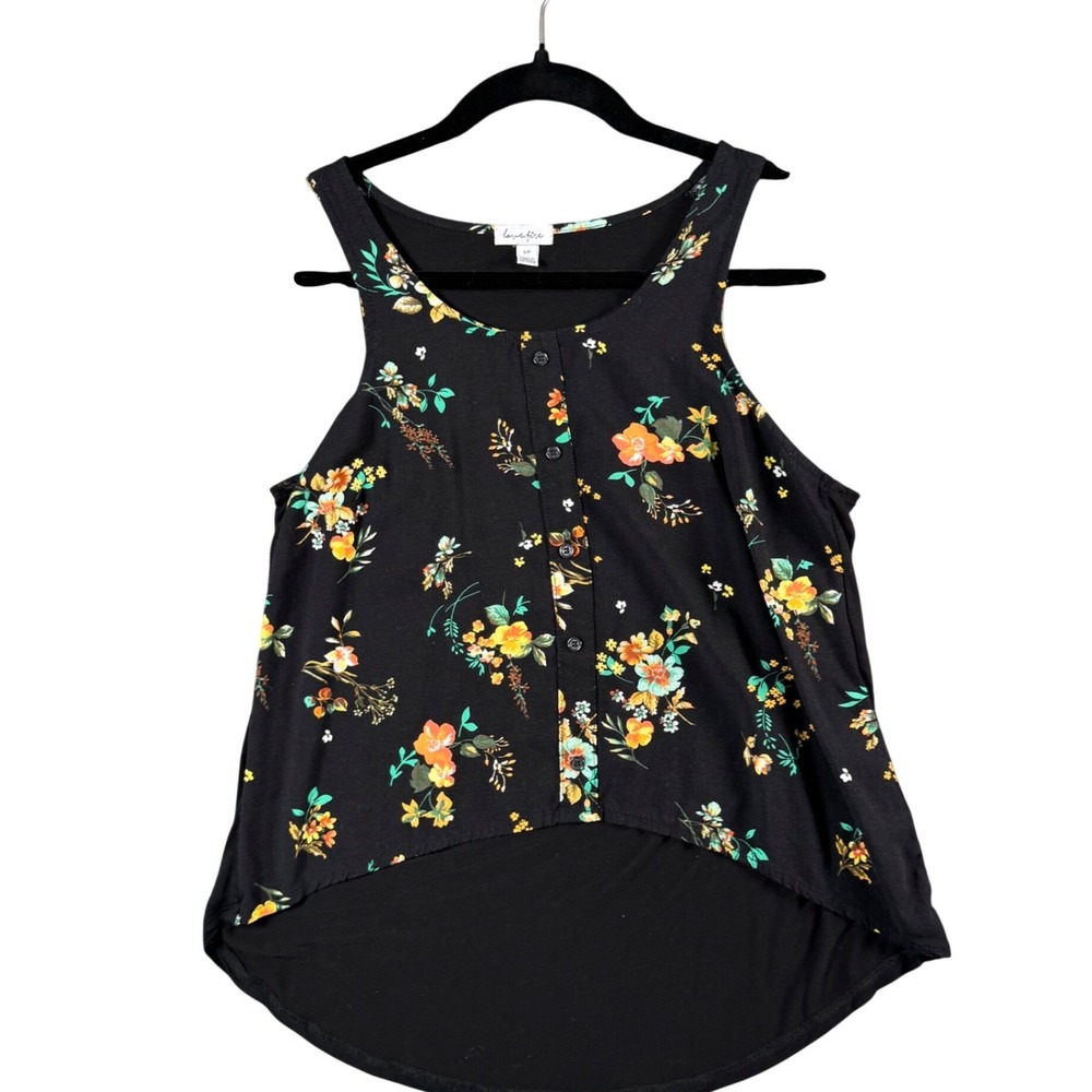 Y2K Soft Girl Black Floral High Low Button Front Tank Top Women's‎ S